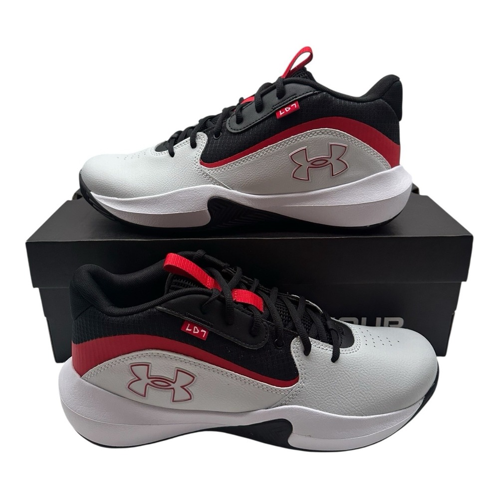 Under Armour Lockdown 7 Basketball Shoes Mens Sz 9 Grey Red Sneakers 3028512-100